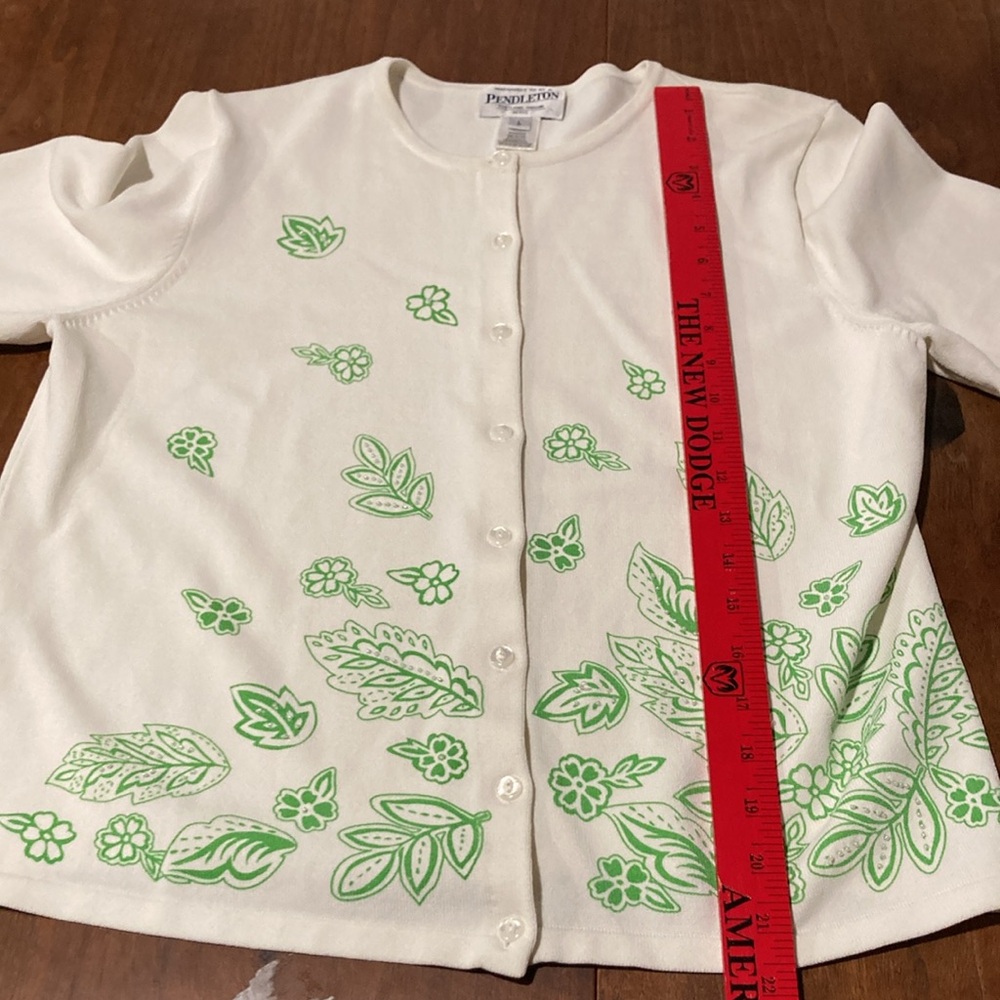 Pendleton Green Leaf Button Up Sweater Pl - image 7